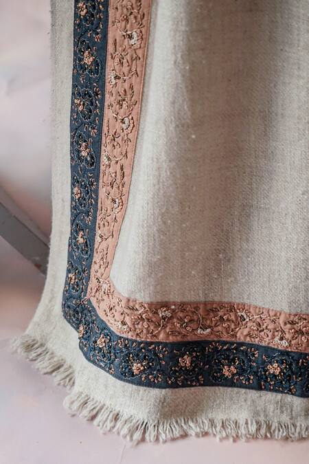 Shop_Jatin Malik_Ivory Embroidered Handcrafted Pashmina Shawl _at_Aza_Fashions