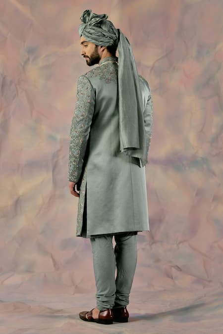 Jatin Malik Linen Silk Embroidered Sherwani Set 