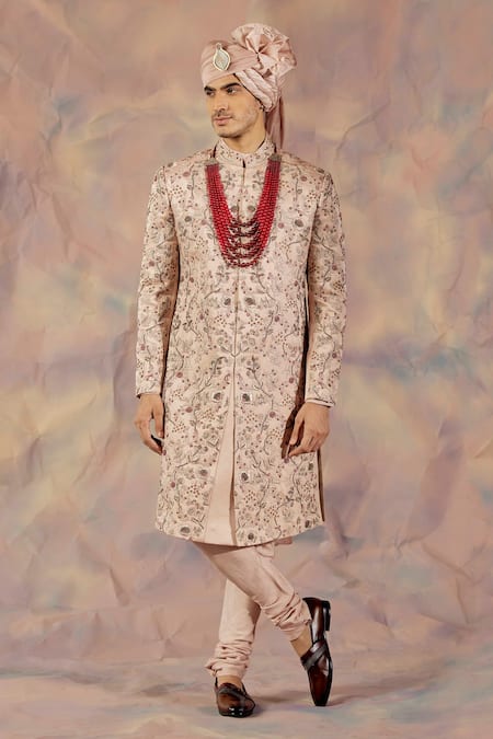 Jatin Malik Linen Silk Embroidered Sherwani Set 
