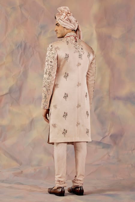 Jatin Malik Linen Silk Embroidered Sherwani Set 