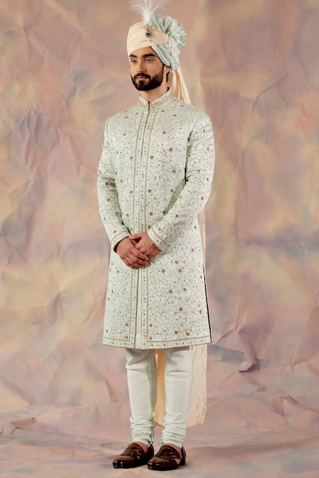 Jatin Malik Linen Silk Embroidered Sherwani Set 