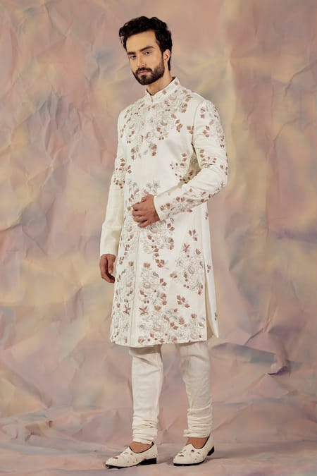 Jatin Malik Linen Silk Embroidered Sherwani Set 