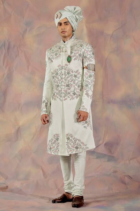 Jatin Malik Linen Silk Embroidered Sherwani Set 