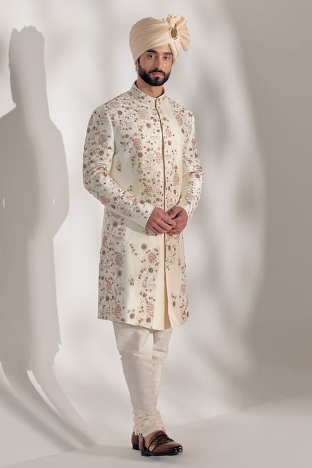 White Cotton-Silk Blend Sherwani Inner Kurta and Pants – The house of  Arsalan Iqbal