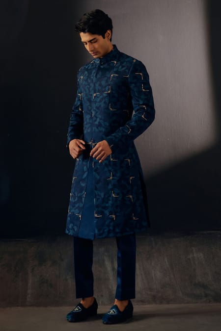 Jatin Malik Linen Silk Jamawar Sherwani Set 