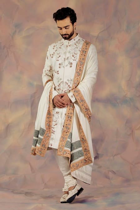 Jatin Malik Linen Silk Embroidered Sherwani Set 