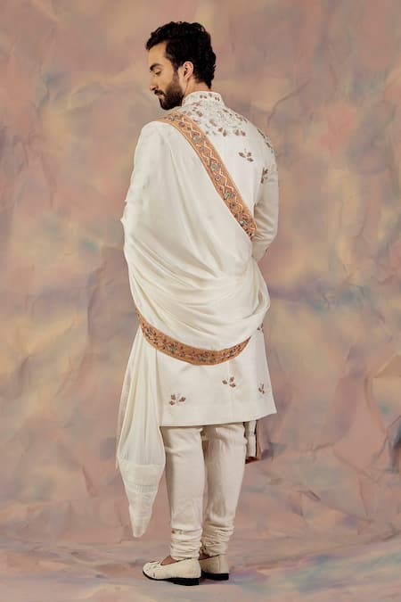 Jatin Malik Linen Silk Embroidered Sherwani Set 