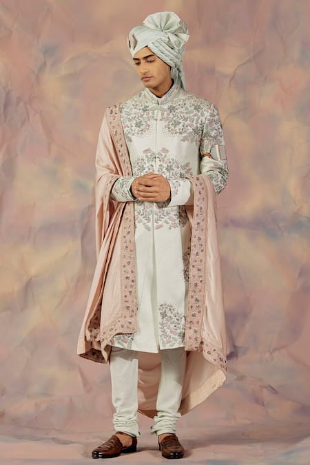 Jatin Malik Linen Silk Embroidered Sherwani Set 