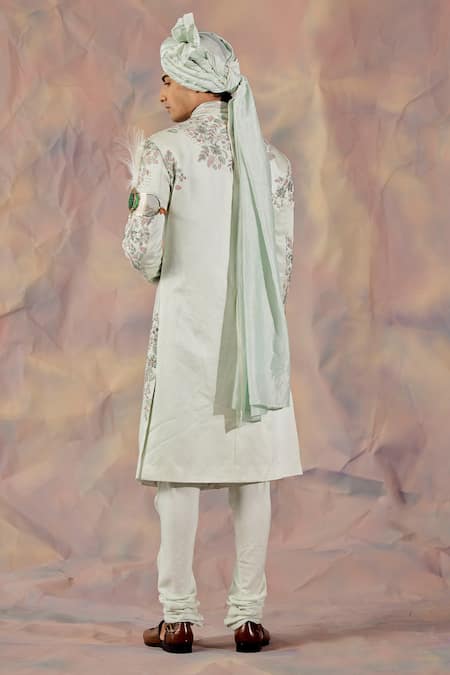 Jatin Malik Linen Silk Embroidered Sherwani Set 