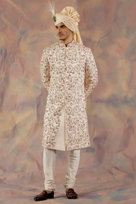 Jatin Malik Linen Silk Embroidered Sherwani Set 