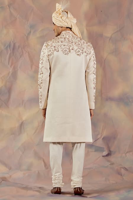 Jatin Malik Linen Silk Embroidered Sherwani Set 