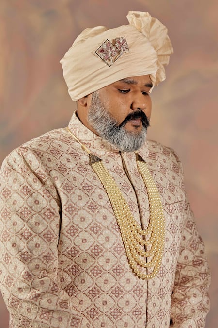 Jatin Malik_White Slub Silk Floral Print Embroidered Sherwani Set _Online_at_Aza_Fashions
