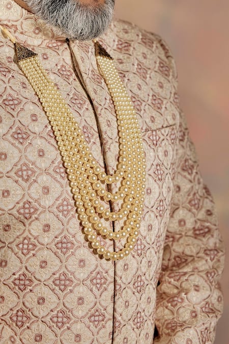 Buy_Jatin Malik_White Slub Silk Floral Print Embroidered Sherwani Set _Online_at_Aza_Fashions