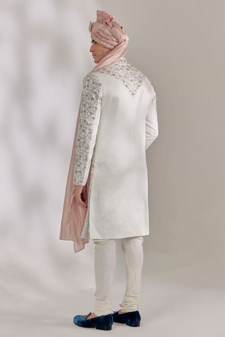 Jatin Malik Linen Silk Floral Embroidered Sherwani Set 