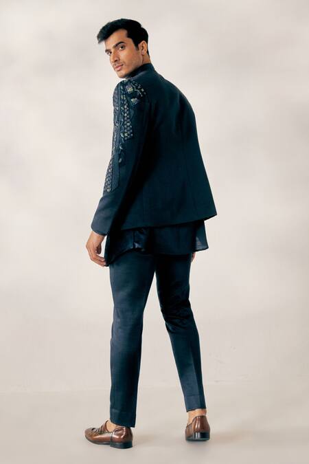 Shop_Jatin Malik_Blue Linen Silk Embroidered Jacket And Pant Set _at_Aza_Fashions