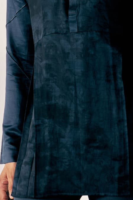 Shop_Jatin Malik_Blue Linen Silk Marble Dyed Kurta Set _Online_at_Aza_Fashions