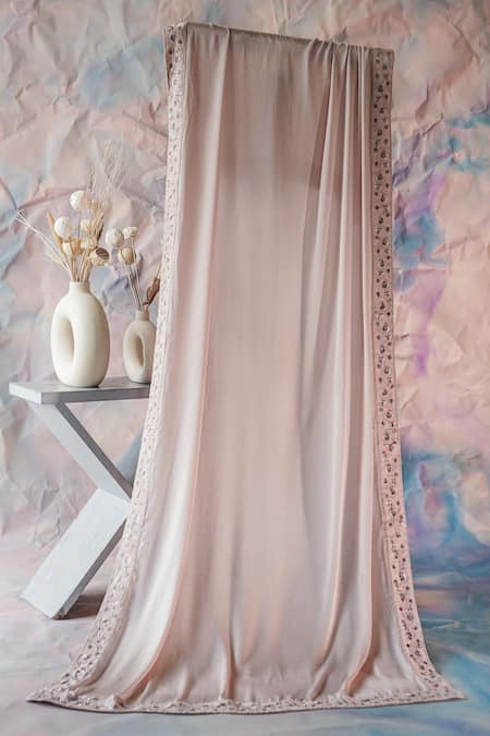 Jatin Malik_Pink Embroidered Floral Border Stole _Online_at_Aza_Fashions