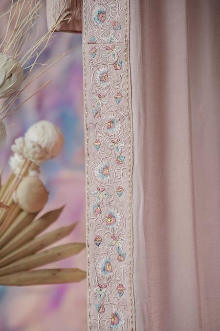 Buy_Jatin Malik_Pink Embroidered Floral Border Stole _Online_at_Aza_Fashions