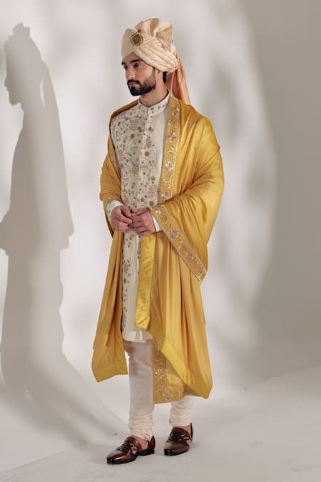 Jatin Malik Floral Embroidered Border Stole 