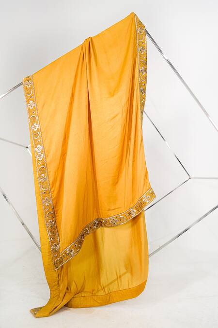 Jatin Malik Yellow Embroidered Floral Border Stole Online at Aza Fashions Jatin Malik_Yellow Embroidered Floral Border Stole _Online_at_Aza_Fashions