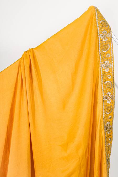 Shop Jatin Malik Yellow Embroidered Floral Border Stole Online at Aza Fashions Shop_Jatin Malik_Yellow Embroidered Floral Border Stole _Online_at_Aza_Fashions