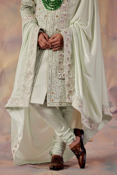 Buy_Jatin Malik_Blue Embroidered Floral Border Stole _Online_at_Aza_Fashions