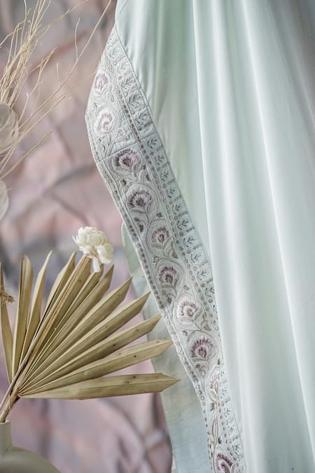 Shop_Jatin Malik_Blue Embroidered Floral Border Stole _Online_at_Aza_Fashions