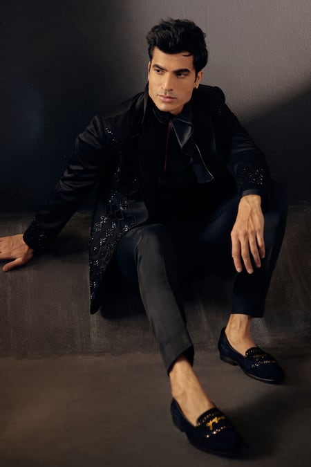 Jatin Malik Linen Silk Embroidered Tuxedo Pant Set