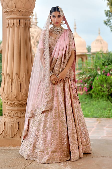 Jigar Mali Pink Pure Dupion Silk Embroidery Cutdana Zardozi Bridal Lehenga Set 