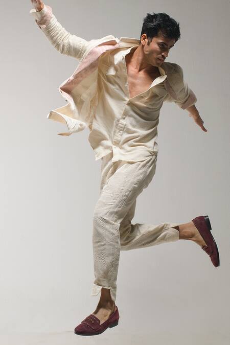 Jatin Malik_Beige Textured Long Overcoat _Online_at_Aza_Fashions