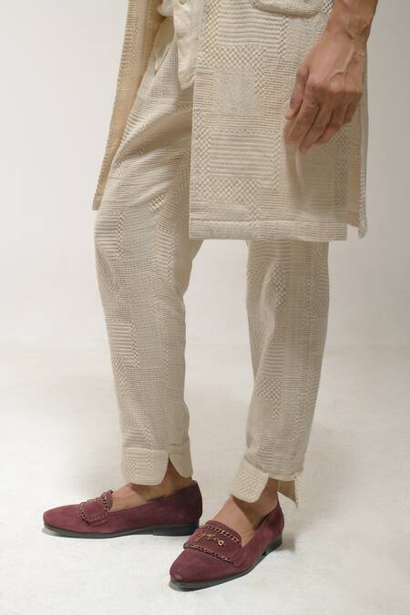 Shop_Jatin Malik_Beige Cotton Embroidery Spread Collar Overcoat With Kurta Set _Online_at_Aza_Fashions