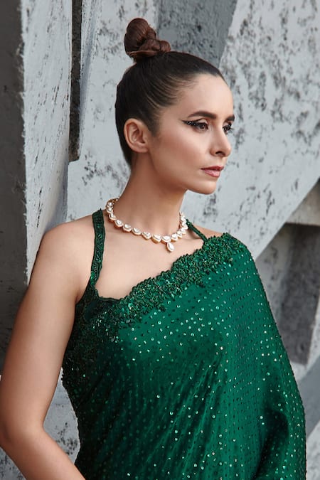Shop Jigar Mali Green Butterfly Net, Satin Georgette Sequin Embroidered Saree With Blouse Online at Aza Fashions Shop_Jigar Mali_Green Butterfly Net, Satin Georgette Sequin Embroidered Saree With Blouse _Online_at_Aza_Fashions