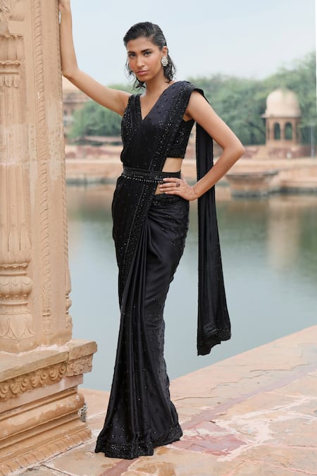 Buy Black Satin Sarees Online for Women in USA