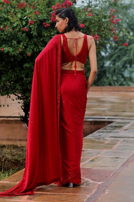 Jigar Mali Satin Sequin Work Saree With Blouse 