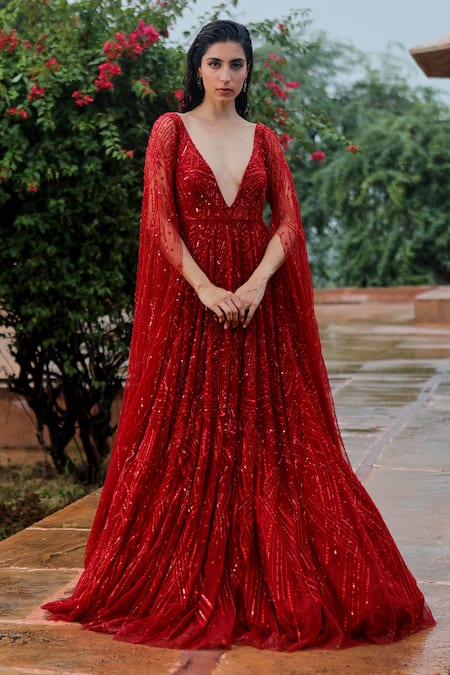 Buy Littleens Red Surkh Embellished Gown For Girls Online  Aza Fashions