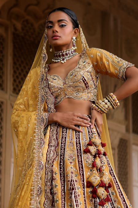 Shop Jigar Mali Yellow Raw Silk, Dupatta 1 Butterfly Net, Embroidered Bridal Lehenga Set at Aza Fashions Shop_Jigar Mali_Yellow Raw Silk, Dupatta 1 Butterfly Net, Embroidered Bridal Lehenga Set _at_Aza_Fashions