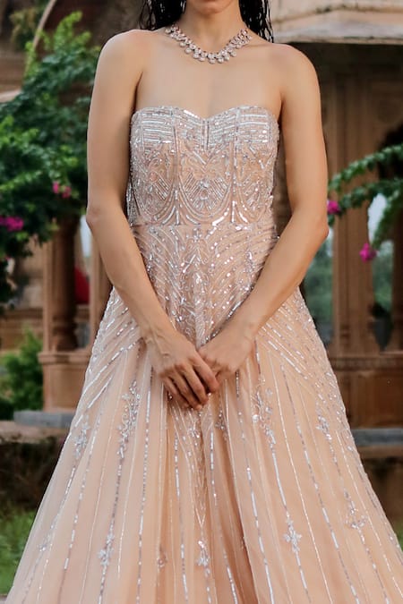 Jigar Mali_Pink Butterfly Net, Lining Satin Sequin And Cutdana Work Embellished Flared Gown _Online_at_Aza_Fashions