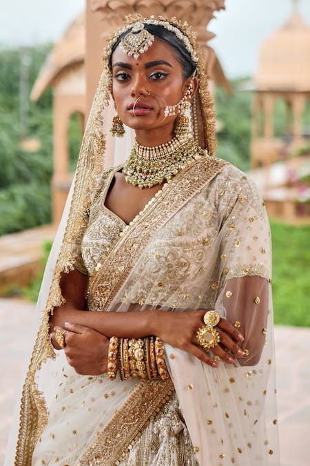 Jigar Mali_Off White Raw Silk Woven And Embroidered Zardozi & Bridal Lehenga Set  _Online_at_Aza_Fashions