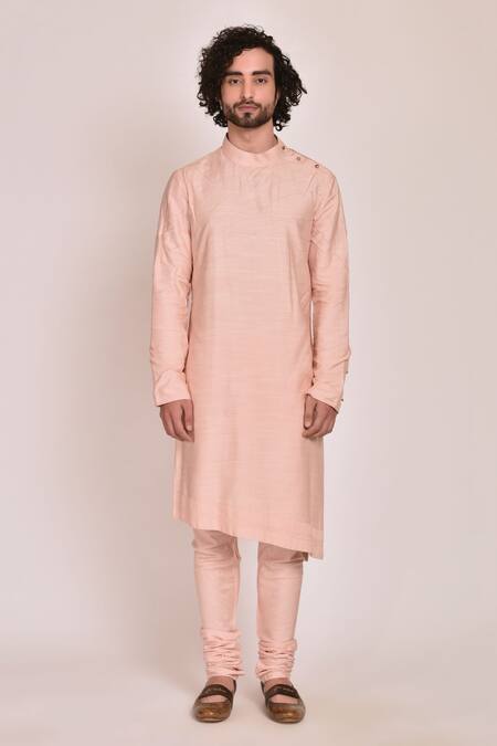 Shop_Jatin Malik_Pink Slub Silk Embroidered Sherwani Set _Online_at_Aza_Fashions
