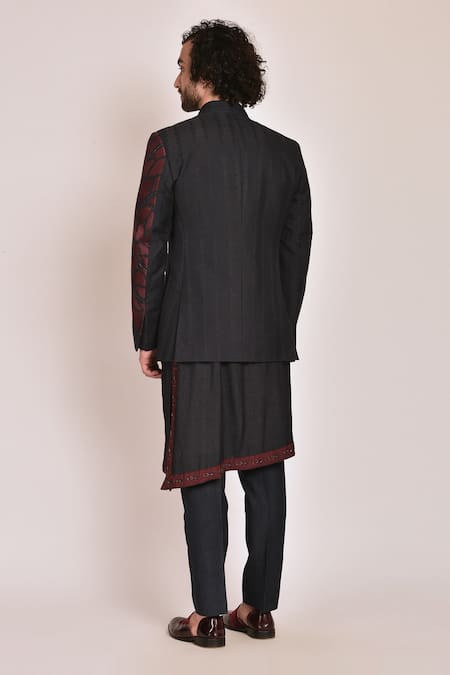 Shop_Jatin Malik_Blue Cotton , Slub Embroidered Jacket And Kurta Set _at_Aza_Fashions