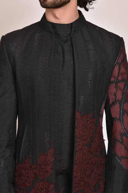 Jatin Malik_Blue Cotton , Slub Embroidered Jacket And Kurta Set _at_Aza_Fashions