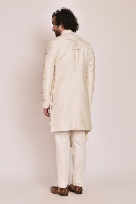 Shop_Jatin Malik_White Cotton , Slub Embroidered Jacket And Kurta Set _at_Aza_Fashions
