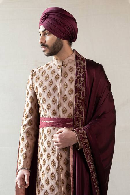 Buy Jatin Malik Peach Slub Silk Embroidered Sherwani Set Online at Aza Fashions Buy_Jatin Malik_Peach Slub Silk Embroidered Sherwani Set _Online_at_Aza_Fashions