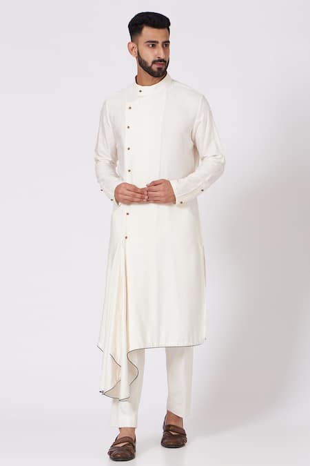 Jatin Malik White Slub Silk Hand-painted Bandhgala And Kurta Set Online at Aza Fashions Jatin Malik_White Slub Silk Hand-painted Bandhgala And Kurta Set_Online_at_Aza_Fashions
