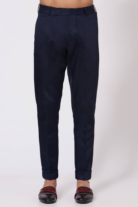 Jatin Malik_Blue Linen Silk Kurta And Pant Set_Online_at_Aza_Fashions