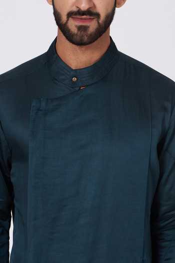Buy_Jatin Malik_Blue Linen Silk Kurta And Pant Set _Online_at_Aza_Fashions