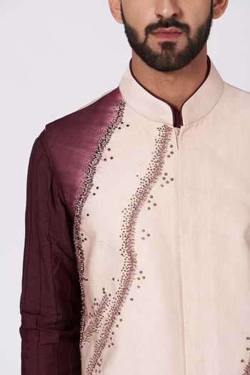 Jatin Malik Peach Linen Silk Bundi And Pant Set Online at Aza Fashions Jatin Malik_Peach Linen Silk Bundi And Pant Set _Online_at_Aza_Fashions