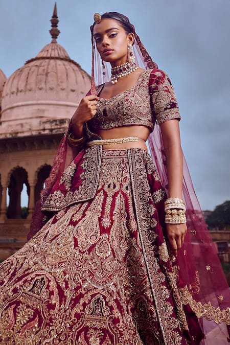 Jigar Mali Panelled Embroidered Bridal Lehenga Set 
