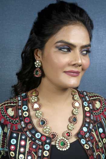 Buy_Just Jewellery_Multi Color Semi Precious Stone Navratna Jadtar Long Necklace_Online_at_Aza_Fashions