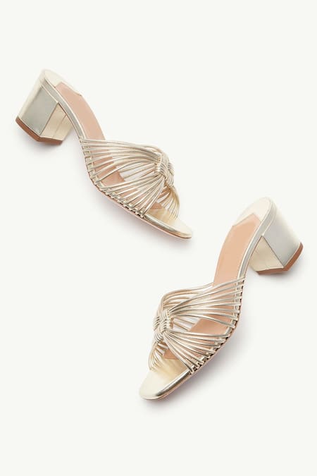 Shop Sephyr Gold Rhinestones Jocelyn Cord Straps Block Heels at Aza Fashions Shop_Sephyr_Gold Rhinestones Jocelyn Cord Straps Block Heels _at_Aza_Fashions